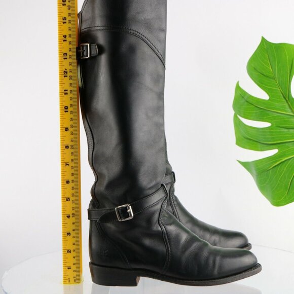 Frye Womens Dorado Riding Boot Size 6 Tall Black Leather Buckle Strap Moto Biker - Picture 4 of 12